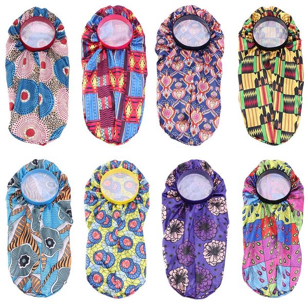 

long bonnet satin silky bonnet for women night sleep cap hair care sock hat african pattern print turban chemo cancer hat, Blue;gray