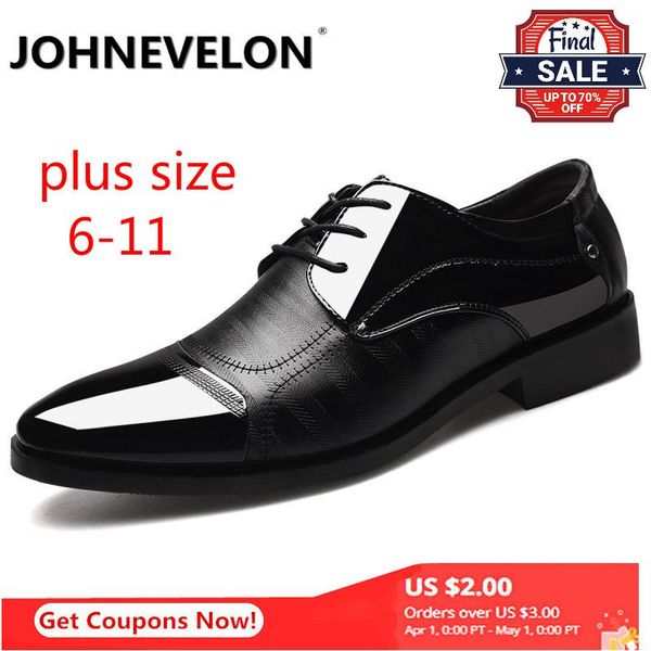 

dress shoes johnevelon spring autumn men leather business oxford office wedding lace up flat plus size 38-48, Black