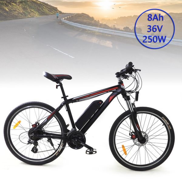 

us stock 250w 36v 7.5-8ah battery electric mountain bike usa 26" 24 speed bicycle mtb ebike