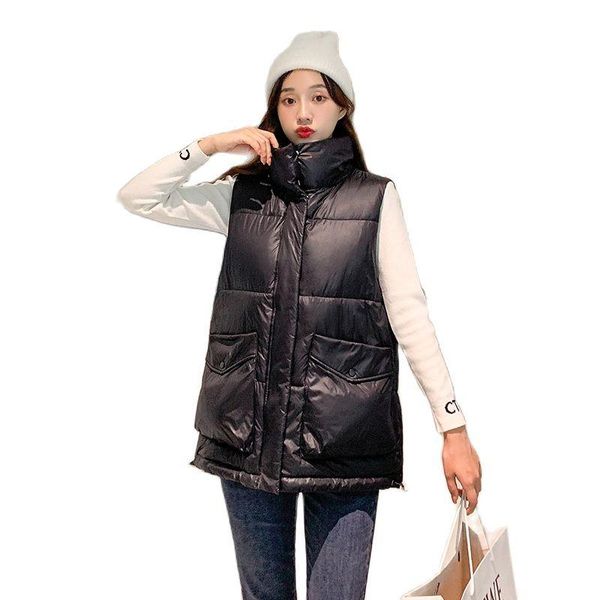 

women's vests lisyrhjh 2021 winter for women stand collar coat warm cotton vest jacket female sleeveless parkas short waistcoat, Black;white