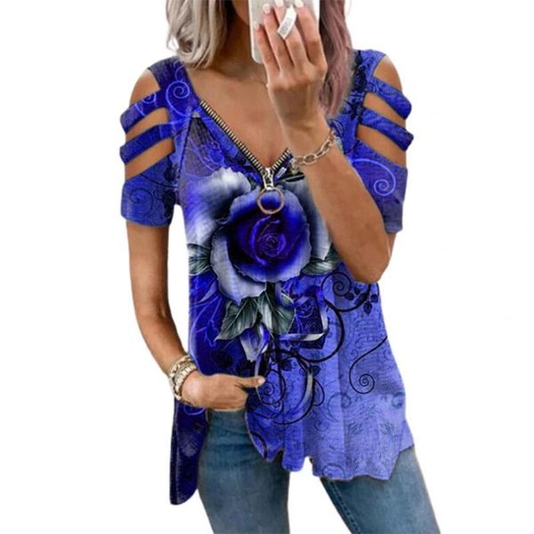 

women's t-shirt 2021 casual women rose flower print anti-wrinkle skin-friendly fashionable summer for travel pink xxxl, White