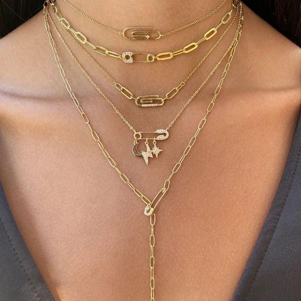 

pendant necklaces stylish paper clip multilayer star and moon combination necklace thin link friend choker jewelry, Silver