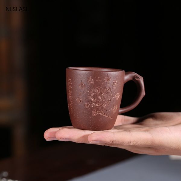 Neue Lila Ton Teetasse mit Hand Grip Hause Wasser Tasse Handgemachte Tee Schüssel Master Teetasse Chinesische Teegeschirr Zubehör 100 ml