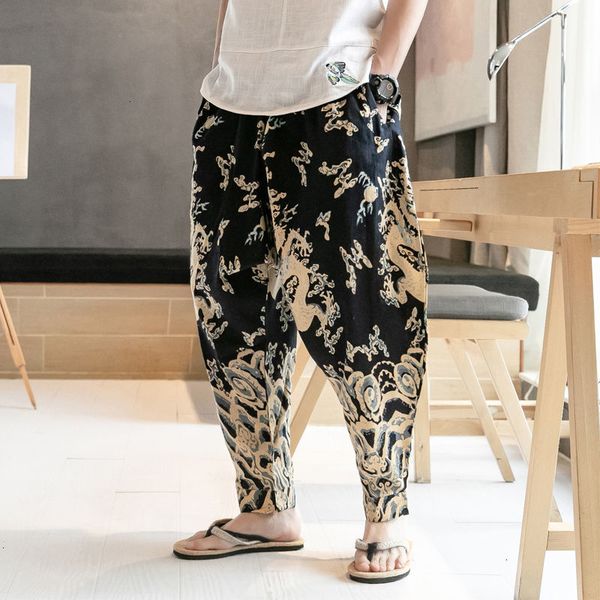 

2021 men's casual oversize autumn winter new chinese style man cotton linen wide leg pants male streetwear trousers t0g1, Black