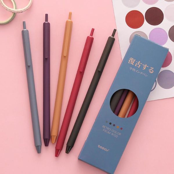 

gel pens 5pcs/set retro colorful stationery kawaii pen creative canetas school supplies press cute coloridas