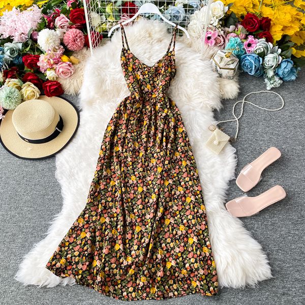 

2021 new women party summer backless v neck bodycon es laides vintage floral print beach long robe boho vestido mujer hb9k, Black;gray