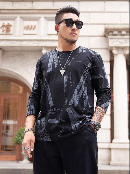 

weight-catcher long sleeve t-shirt mens loose plus size trend plus-sized size casual cotton all-match stretch plus-sized autumn, White;black