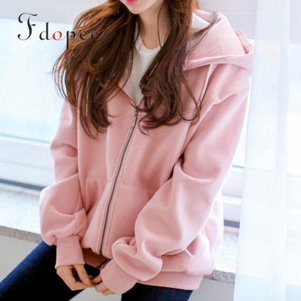 

women's hoodies & sweatshirts 2021 winter sweatshirt women leisure simple long sleeve thicker solid color zipper pocket warm comfort, Black