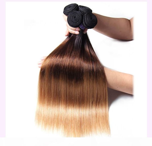 

tkwig hair 8a series 4 bundles t1b 4 27 ombre straight human virgin hair in all departments, Black;brown