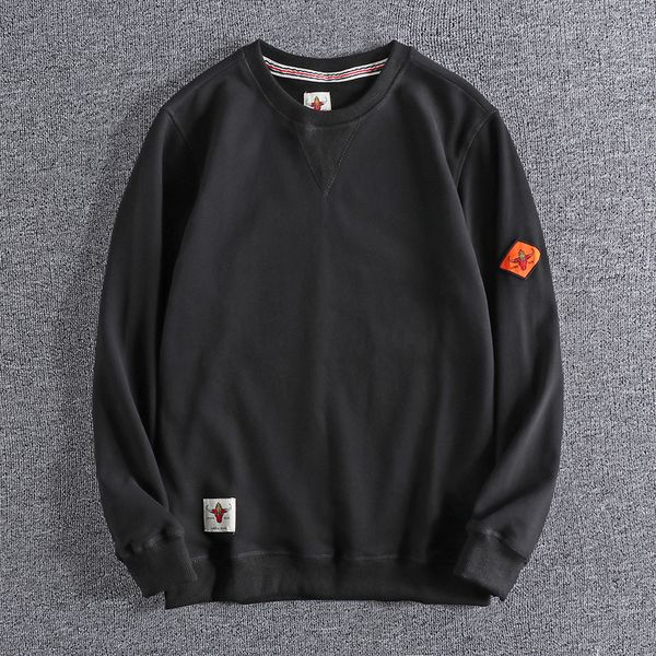 

european and american basic solid color hoodies for men's winter warm trend round neck loose long sleeve pullover wear 0799 0hyb, Black