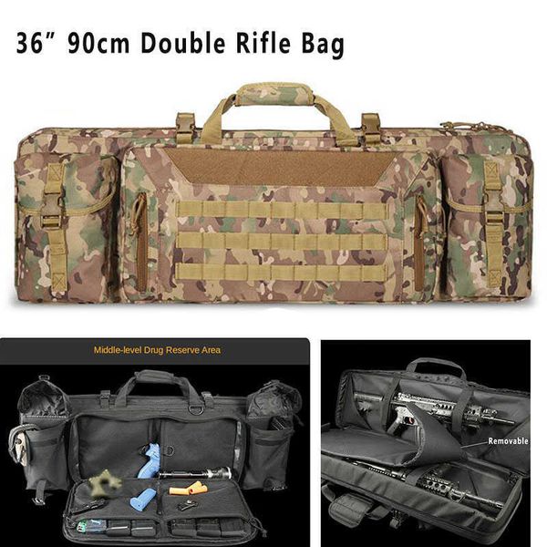 Тактический 36-дюймовый 90см Двойная винтовочная сумка Molle Pun рюкзак для M4 AK47 Carbine Airsoft Портативные аксессуары для охоты Q0721