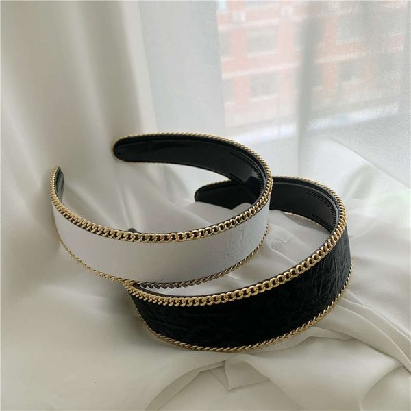 

hbp fashion south korea east gate cool wind wide leather black and white versatile metal chain binding band hair accessories, Silver