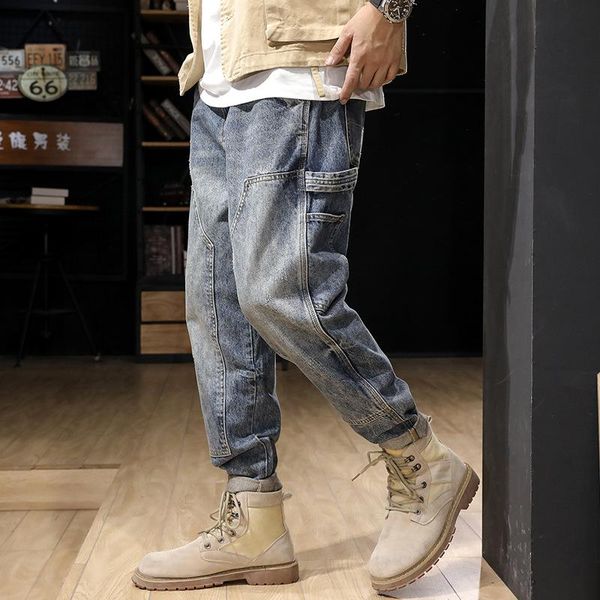 

men's jeans social spirit guy personality all-match nine-point fashion trendy brand slim feet net red pants tights, Blue