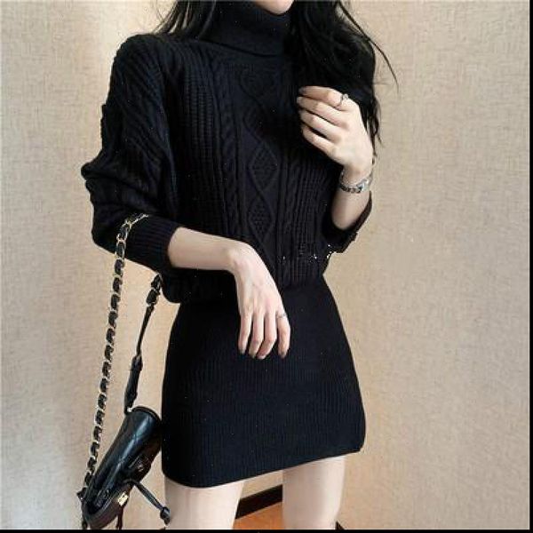 

clothes autumn winter long sleeve womens dresses turtleneck solid sweater fashion elegant ladies knit vintage robe, White