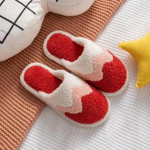 

slippers women's winter baotou plush warm cotton wave color matching soft bottom anti- skid home student slipper, Black