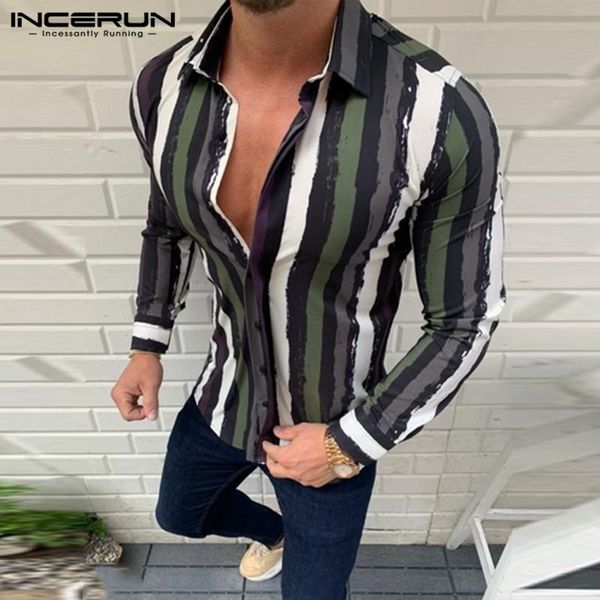 

men's casual shirts fashion men striped shirt breathable long sleeve lapel 2021 camisa masculina streetwear button chic incerun, White;black