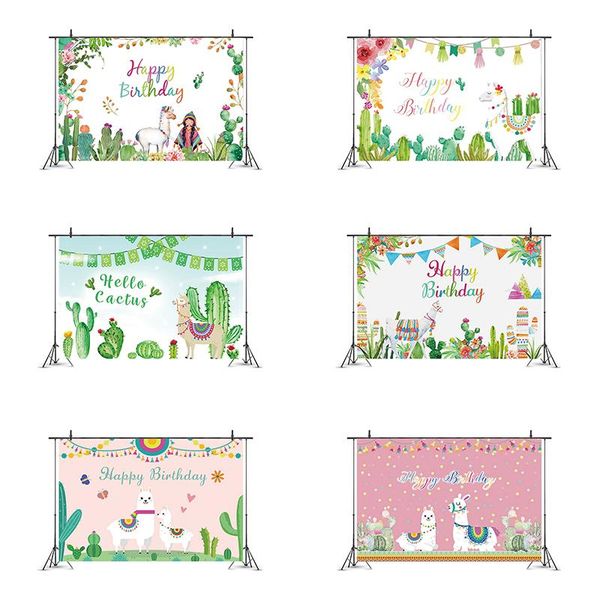

party decoration alpaca llama cactus theme backdrops baby shower kids birthday sticker poster pography background props