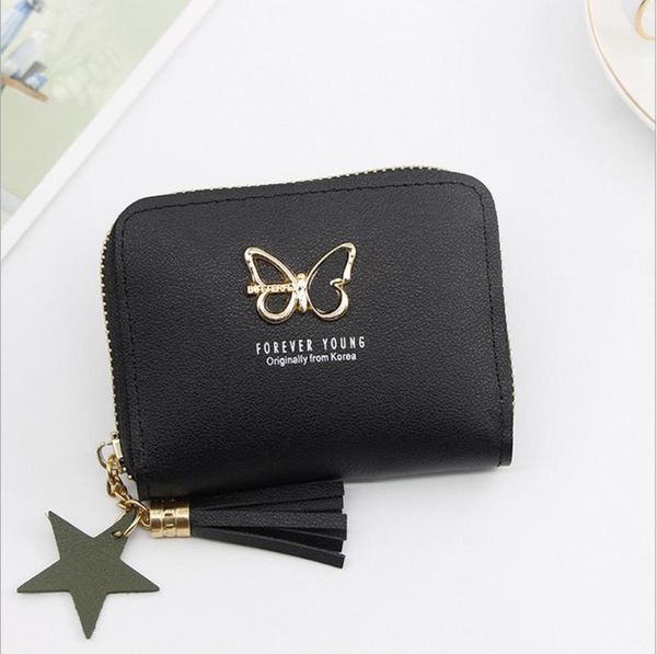 

wallets ladies wallet cute student tassel pendant small fashion pu 2021 coin purse lady card bag, Red;black