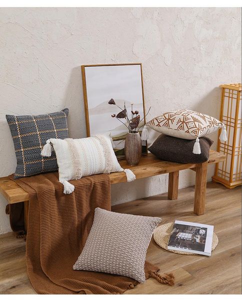 

cushion/decorative pillow bohemian tufted throw cover sofa beige grey cushion geometric tassel pillowcase