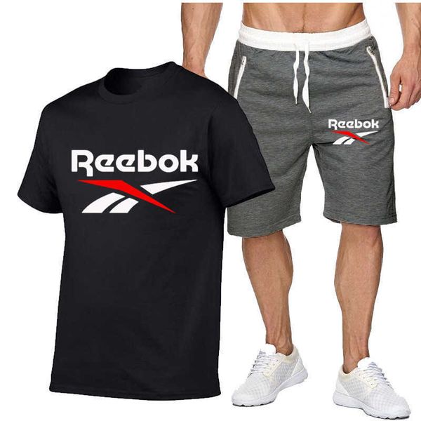 

summer capris men's letter print sports outdoor casual t-shirt + shorts suit large, Gray