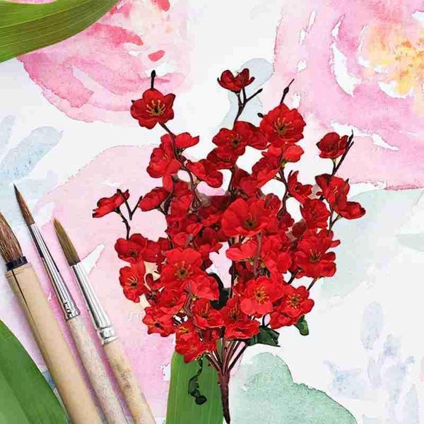 

1pcs silk flowers artificial peach blossom bedroom for home decoration faux flowers wedding party living room table fake bouquet