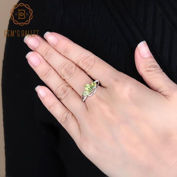 

cluster rings gem's ballet 1.71ct natural green peridot clover engagement for women 925 sterling silver ring water drop fine jewelry, Golden;silver