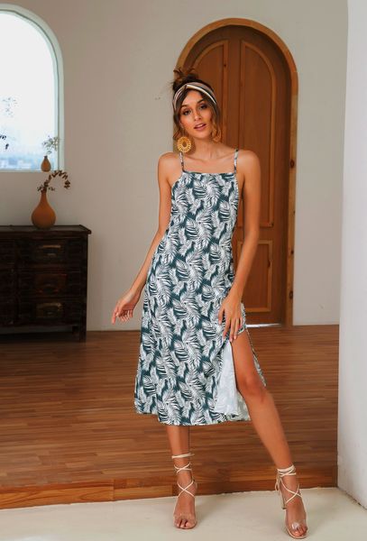 

2021 new shyloli spaghetti bohemian women hollow out sleeveless maxi straight elegant floral praint boho vestidos 7let, Black;gray