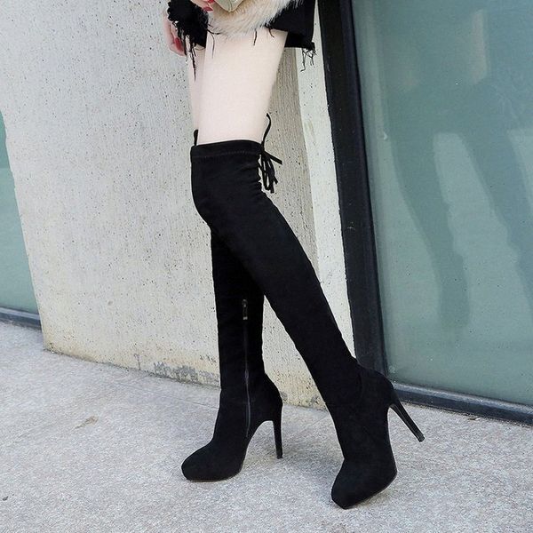 

europe and the united states popular fashion trend womens high tube over knee elastic boots feminine ultra heels show thin boots f34q#, Black