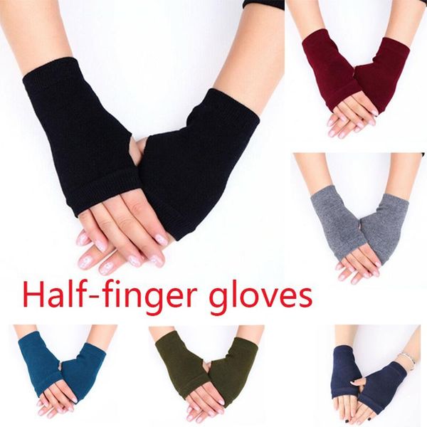 

five fingers gloves combed cotton leaky finger fingerless knitted half short male female student cycling winter, Blue;gray