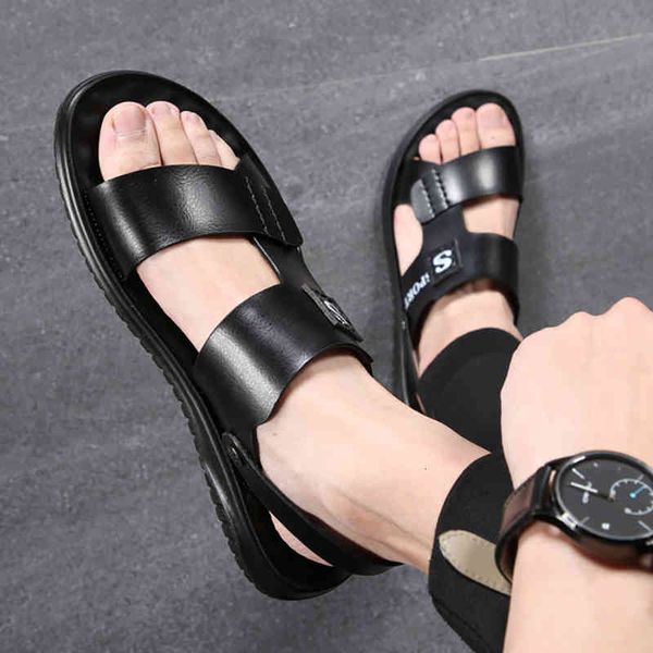 

sandals homens verÃ£o sandÃ¡lias de couro plana casa chinelos banho ao ar livre sapatos praia flip flops moda marca interior slis wsqp, Black