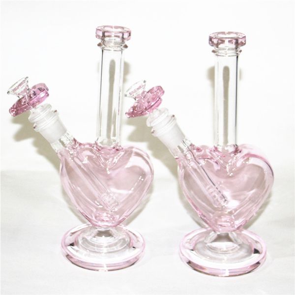 Форма сердца Стеклянные водные трубы Бонги кальяны с розовыми любовными сердцами курящие чаша 14 мм суставные масля