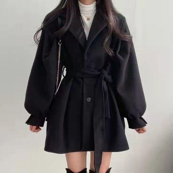 

women's wool & blends black lace up casual women white harajuku long sleeve indie aesthetic coat y2k alternative korean fashion winter