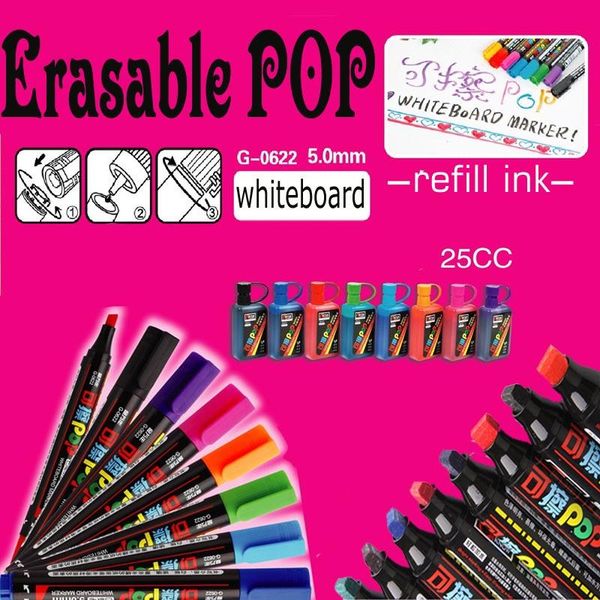 

highlighters 8 colors/set erasable fluorescent highlighter pens repeated filling ink liquid chalk marker 5mm 12mm for electronic white board, Black;red