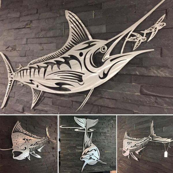 

decorative objects & figurines metal marine fish wall decoration wrought iron indoor crafts ornament for home living room bedroom