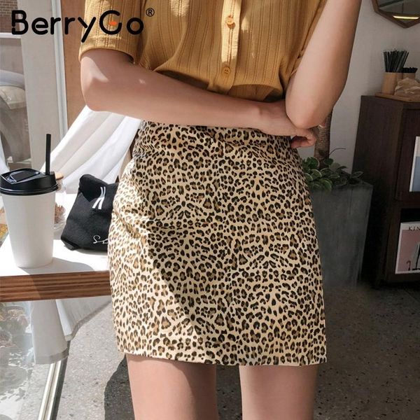 

skirts berrygo leopard a line mini women vintage 2021 autumn winter short skirt office lady casual female streetwear, Black