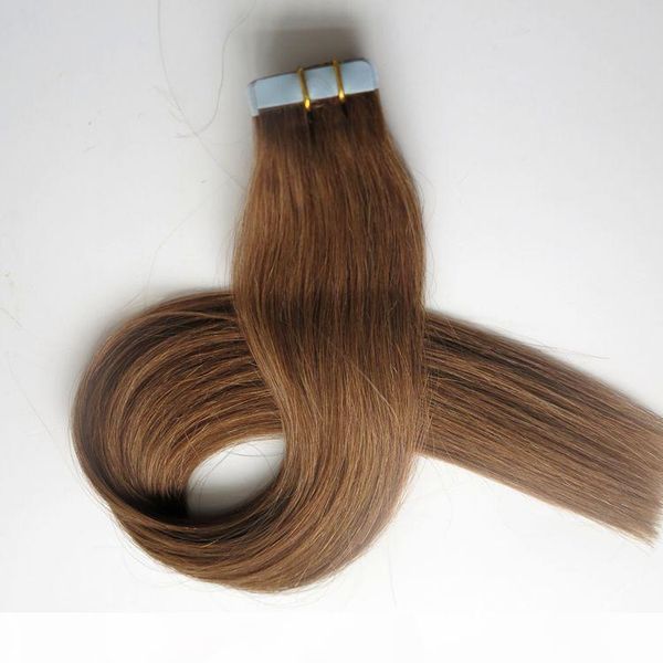 

50g 20pcs glue skin weft tape in hair extensions 18 20 22 24inch #8 light brown brazilian indian human hair extension, Black