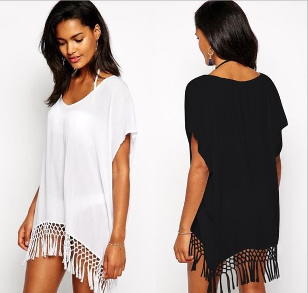 

tassel smock bikini beach dress bohemia cover-ups fashion blouse loose swimwear sun vacation beachwear swimdress, Black;gray
