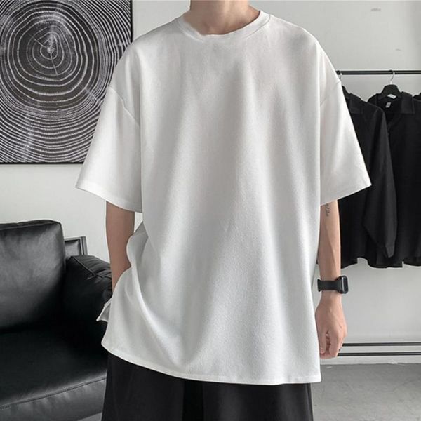 

men's t-shirts t shirt men summer solid color oversized tee black white casual loose tshirt korean o neck short sleeve female top, White;black
