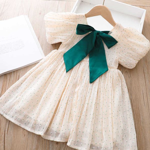 Mädchen Kleid Kurzarm Kinder Elegant Sommer Blumen für Kinder Kleidung Mode 2-6 Jahre alt 210715