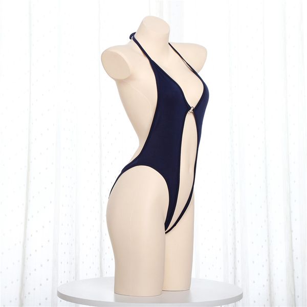 

bikini hanging neck lace string hollow open file metal ring open back swimwear women one piece swimsuit women monokini, Black