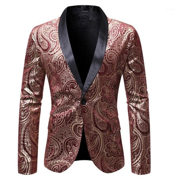 

men's suits & blazers mens wine red paisley blazer jacket dj club shawl collar men 2021 brand one button party wedding suit, White;black