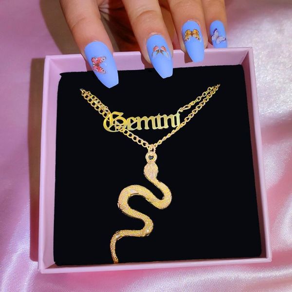 

chains trendy hip-hop layered gold color snake pendant necklaces for women letter chain link necklace charming jewelry gifts banquet, Silver