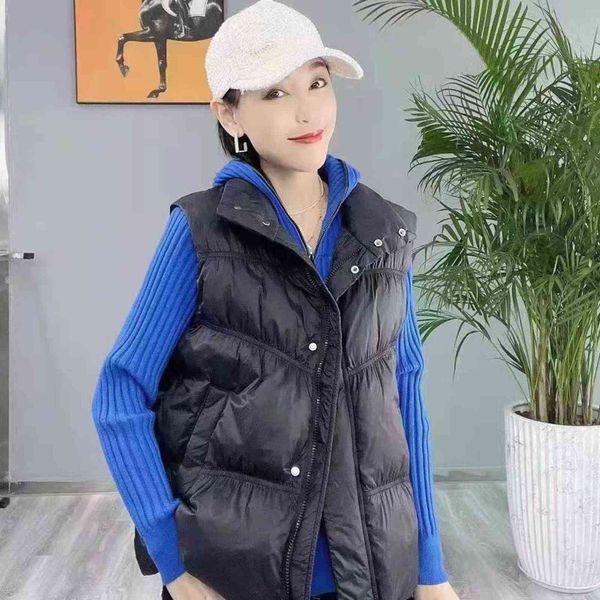 

korean autumn and winter down vest women wear 2021 light stand collar simple loose shoulder batch, Black;white