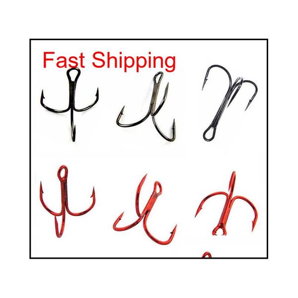 

100pcs 35647 high carbon steel treble fishing hooks red black round bent triple hard lure spoon fishhooks pwxfb p4s1w