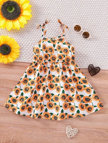 

baby sunflower print cami dress she02, Red;yellow