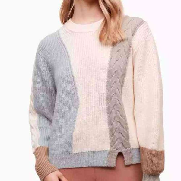 

women's sweaters twist sweater, round neck loose wool coat, White;black