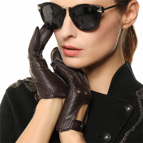 

five fingers gloves fashion women sheepskin 2021 genuine leather thin breathable elegant lady driving glove l117w, Blue;gray
