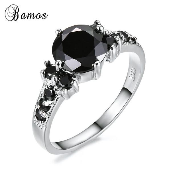 

wedding rings bamos male punk black cubic zirconia finger ring round hiphop men 925 sterling sliver filled jewelry for women, Slivery;golden