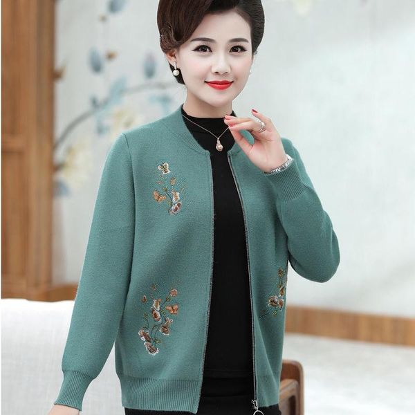 

fashion sweater cardigan women spring autumn knit sweater plus size 5xl jacket middle-aged and elderly women r906, White