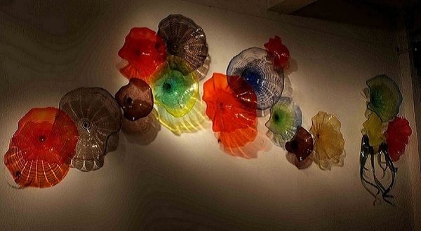 Marroquino projetado placa de flor forma lâmpada de parede luz china atacado moderno mão abstrata soprada arte de vidro murano sconce led luzes